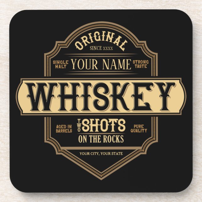 Dessous-de-verre Whiskey personnalisé sur le Rocks Liquor Étiquette (Devant)