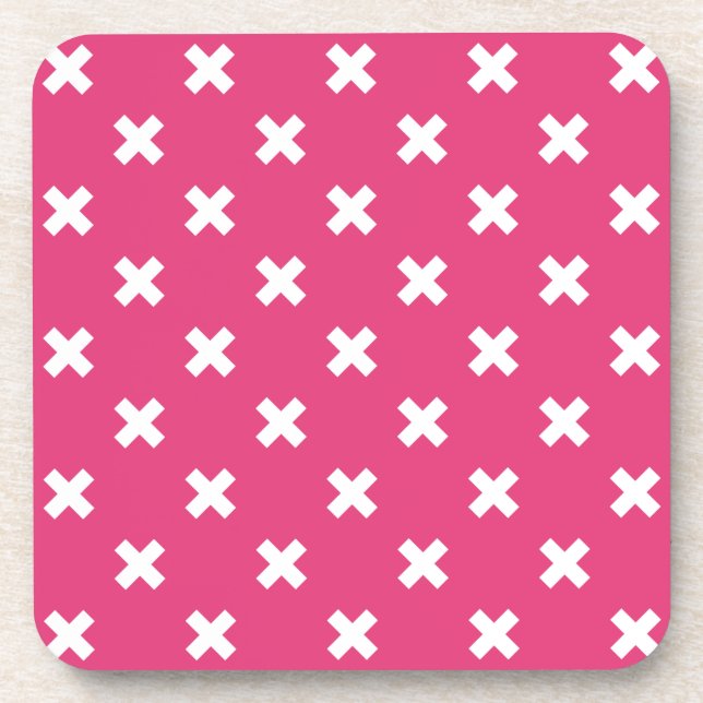 Dessous-de-verre White cross stitches on fuchsia (Devant)
