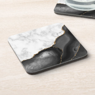 Dessous-de-verre White Faux Marble Black Agate Gold Glitter