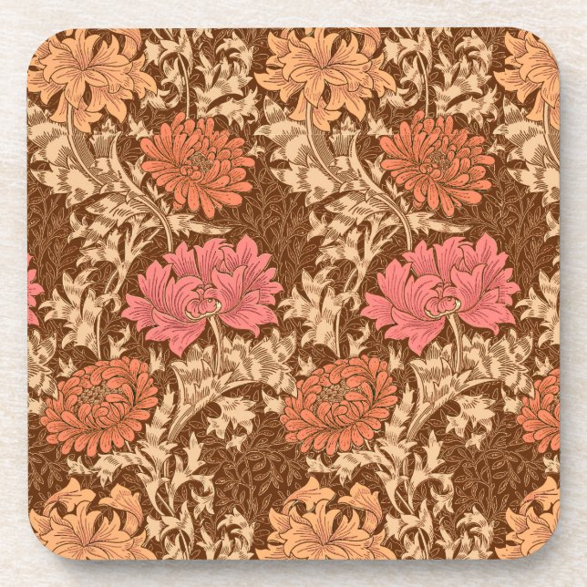 Dessous-de-verre William Morris Chrysanthèmes, Brown et rouille (Devant)