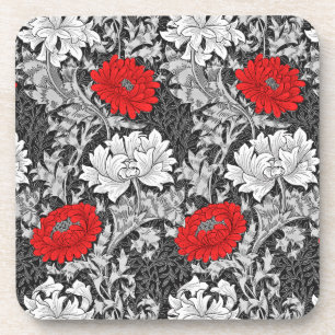 Dessous-de-verre William Morris Chrysanthèmes, gris et rouge