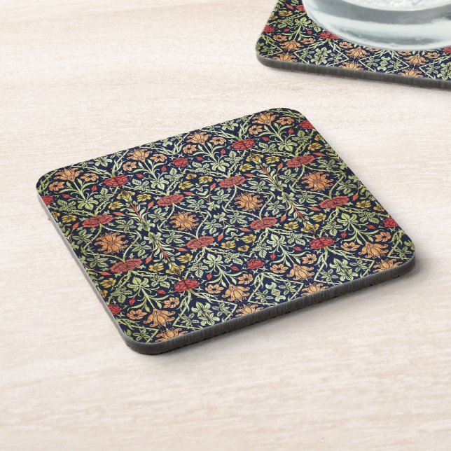 Dessous-de-verre William Morris Fleurs Feuillage Vert Jaune Rouge R (Côté gauche)