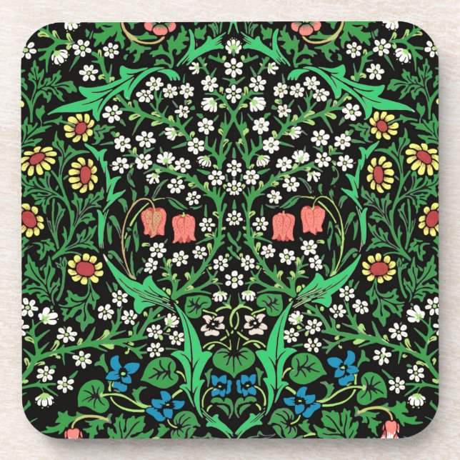 Dessous-de-verre William Morris Jacobean Floral, Arrière - plan noi (Devant)
