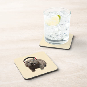 Dessous-de-verre Wombat Mignon avec Casque Amoureux de Musique Art
