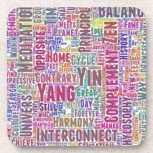Dessous-de-verre Yin Yan Nuage de Mots Texte Motif Interconnexion