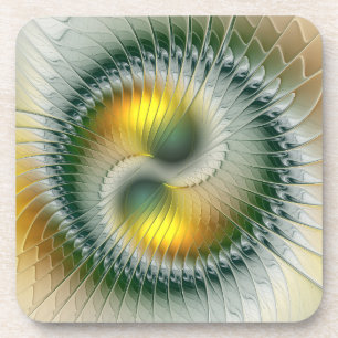 Dessous-de-verre Yin Yang Vert Jaune Abstrait Fractale Colorée
