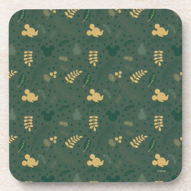 Dessous-de-verre Yuletide Joy | Mickey Green & Gold Holiday Motif (Devant)