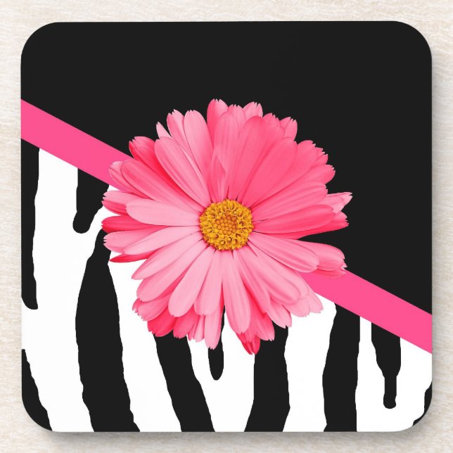 Dessous-de-verre Zebra Pattern Girly Rose Daisy (Devant)