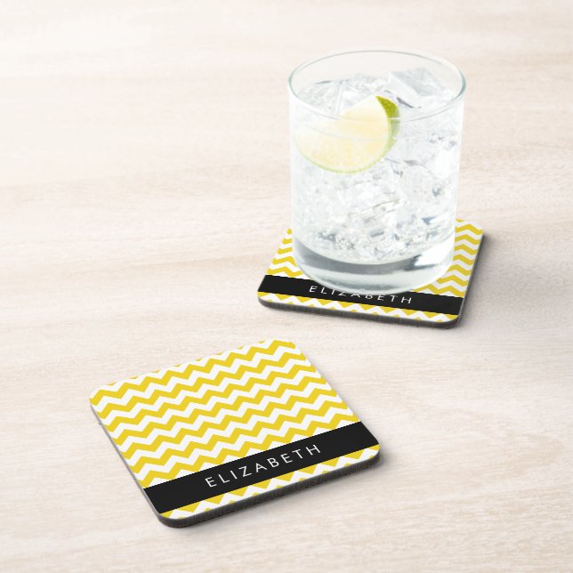 Dessous-de-verre Zigzag Jaune, Chevron Jaune, Votre Nom (Côté Droit)
