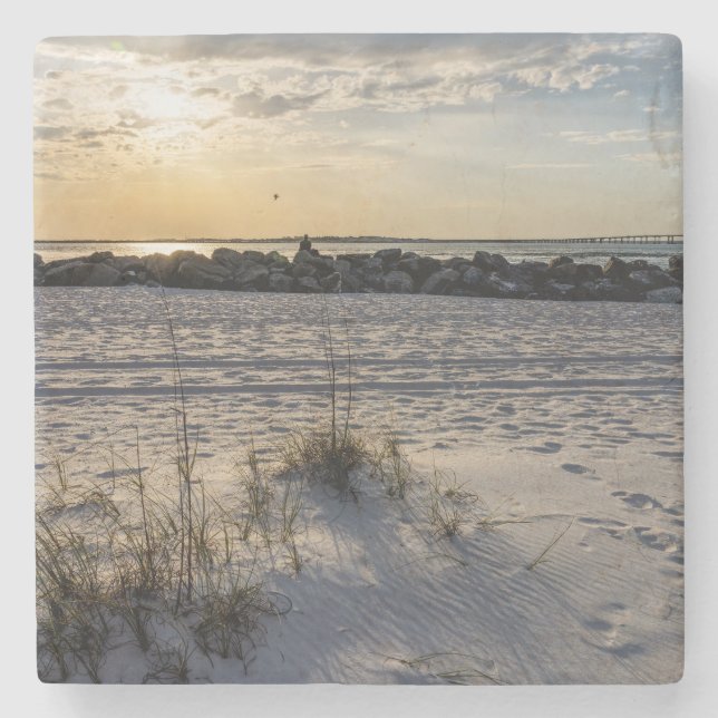 Destin Beach Florida Jetty Sunset Stone Coaster (Front)
