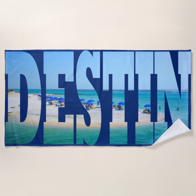 Destin Beach Florida Photo Typography Modern Beach Towel (Front)