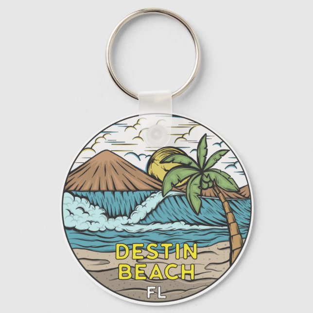 Destin Beach Florida Vintage Keychain (Front)