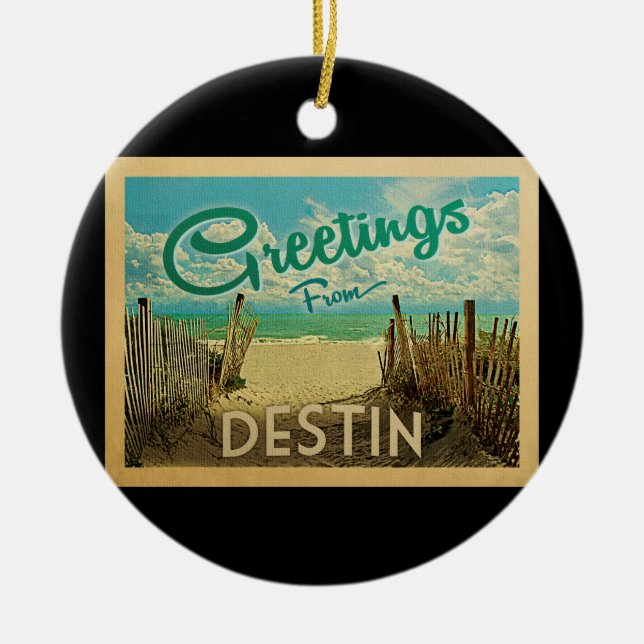 Destin Beach Vintage Travel Ceramic Ornament (Front)