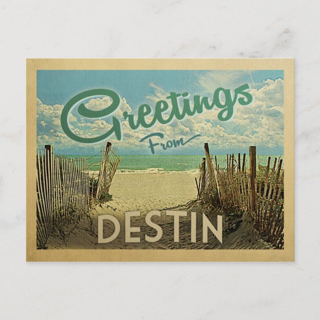 Destin Beach Vintage Travel Postcard (Front)