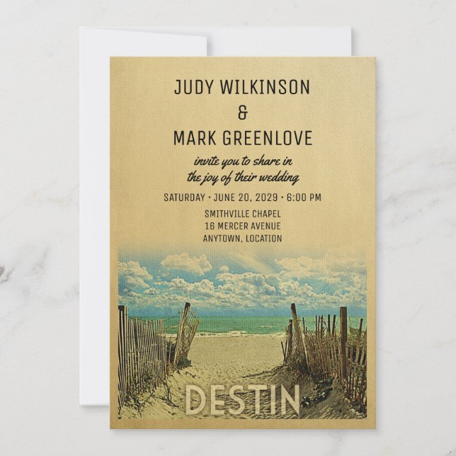 Destin Beach Vintage Wedding Invitation (Front)