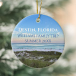 Destin Florida Beach Custom Family Trip Christmas Ceramic Ornament<br><div class="desc">This picturesque beach Christmas ornament from Destin Florida features the gorgeous pink and orange sunset gently touching the ocean waves above the sand and sea grass. Lovely seaside keepsake souvenir with personalized trip date and family last name for your favourite vacation spot.</div>