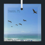 Destin Florida Beach Pelicans Christmas Glass Ornament<br><div class="desc">This beautiful Destin Florida beach Christmas ornament features the pretty blue green ocean waters of Sandestin along the coast. A flock of pelicans fly over the seashore.</div>