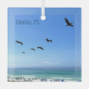 Destin Florida Beach Pelicans Christmas Glass Ornament
