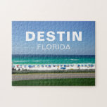 Destin Florida Beach Photography Seaside Jigsaw Puzzle<br><div class="desc">A gorgeous beach photograph taken in a favourite seaside vacation destination for Floridians: Destin, Florida. The beautiful teal blue ocean water in Sandestin meets the sandy seashore for the perfect island landscape photo. A cute puzzle with bold white typography on a coastal getaway photo. Picture yourself sitting under one of...</div>