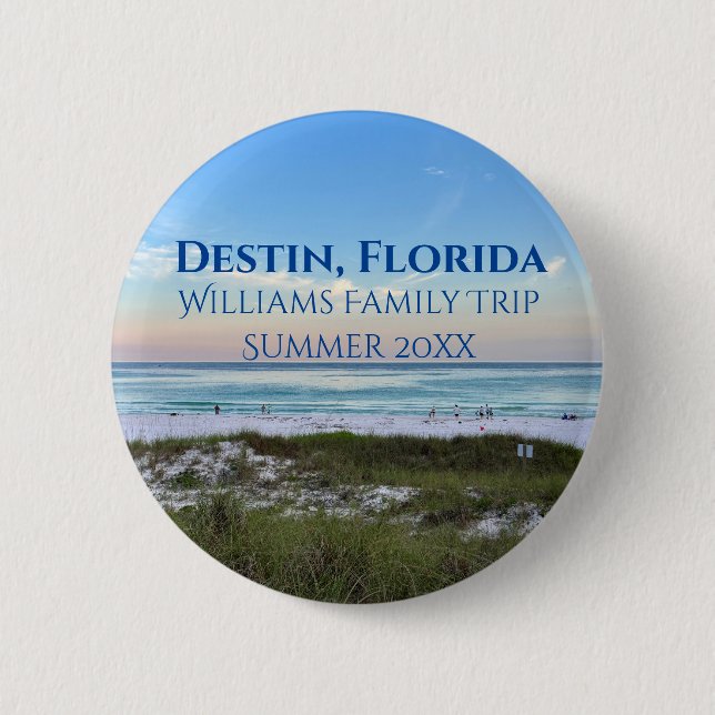 Destin Florida Beach Sunset Custom Family Trip 2 Inch Round Button (Front)