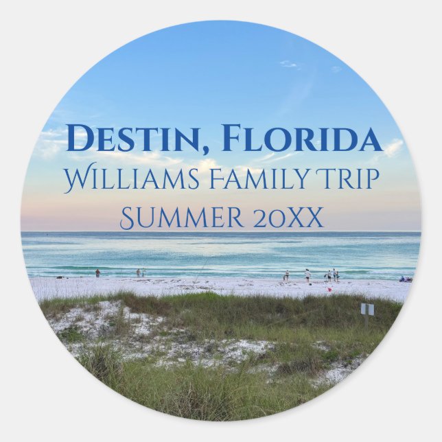 Destin Florida Beach Sunset Custom Family Trip Classic Round Sticker (Front)