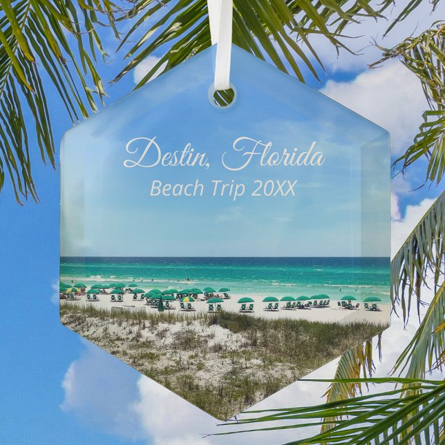 Destin Florida Beach Trip Ocean Keepsake Christmas Glass Ornament (Creator Uploaded)