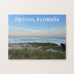 Destin Florida Beautiful Sunset Beach Photography Jigsaw Puzzle<br><div class="desc">This picturesque beach photography puzzle from Destin Florida features the gorgeous pink and orange sunset gently touching the ocean waves above the sand and sea grass. Lovely seaside wall decor print from your favourite vacation spot or hometown.</div>