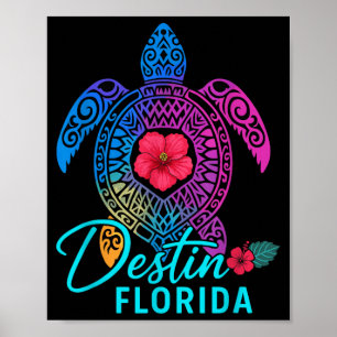 Destin Florida Colourful Turtle Summer Travel Poster