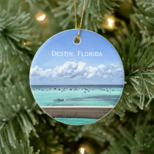 Destin Florida Crab Island Bridge Photo Christmas Ceramic Ornament