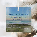 Destin Florida Custom Beach Vacation Christmas Glass Ornament<br><div class="desc">This picturesque beach Christmas ornament from Destin Florida features the gorgeous pink and orange sunset gently touching the ocean waves above the sand and sea grass. Lovely seaside keepsake souvenir with personalized trip date and family last name for your favourite vacation spot.</div>