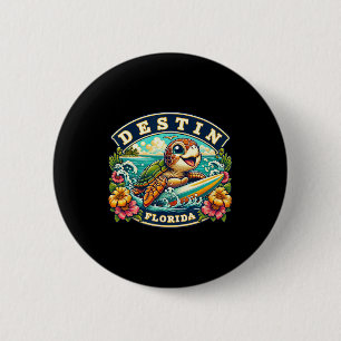 Destin Florida Cute Sea Turtle Surfing 2 Inch Round Button