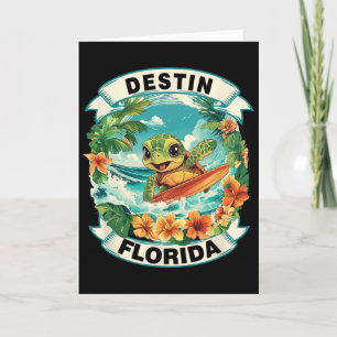 Destin Florida Cute Sea Turtle Surfing Summer Vaca Card