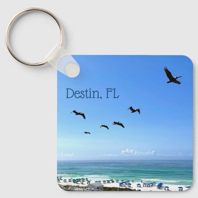 Destin Florida Pelicans Pretty Ocean Photography Keychain (Front)