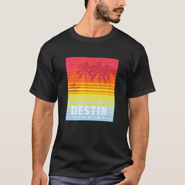 Destin Florida Retro Sunset Palm Trees T-Shirt (Front)