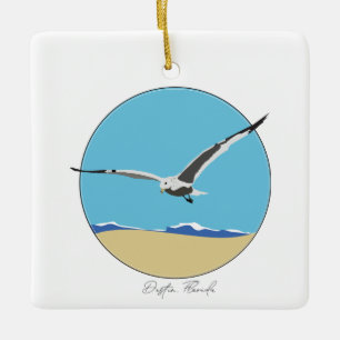 Destin, Florida Sea Gull over Beach  Ceramic Ornament