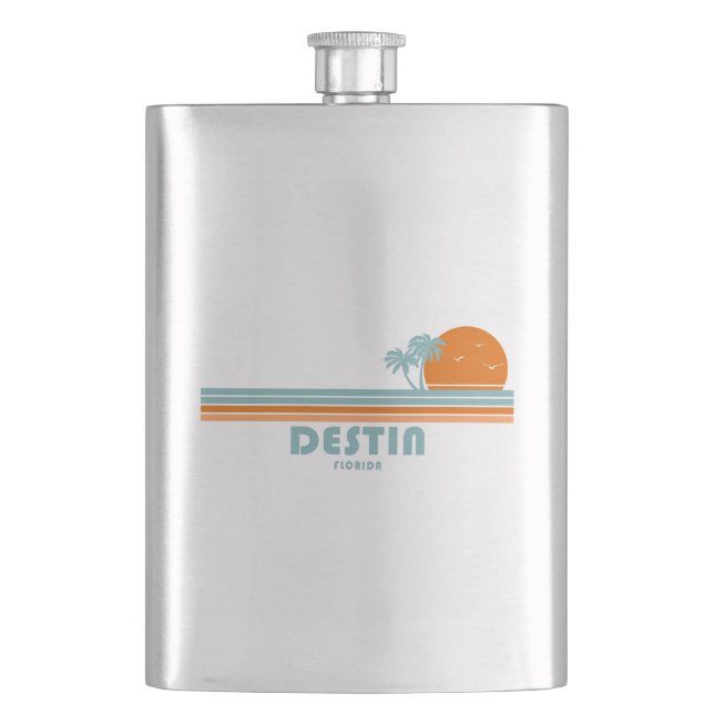 Destin Florida Sun Palm Trees Hip Flask (Front)