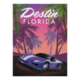 Destin Florida USA affiche de voiture de sport.