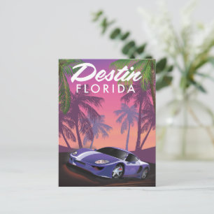 Destin Florida USA sports car poster. Postcard