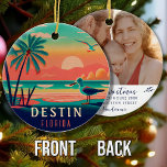 Destin Florida Vintage Seagull Sunset Souvenirs Ceramic Ornament<br><div class="desc">Destin Beach Florida Vintage Seagull Retro Palm Trees 60s Souvenirs. Sunset design with your favourite Florida beach and sea, suitable for Florida beach Towns lovers especially those who love Destin Beach. - Ad a photo on the back with the easy to use template. - - You can customize and modify...</div>