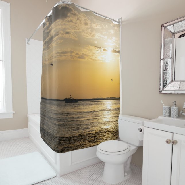Destin Sunset And Helicopters Shower Curtain (In Situ)