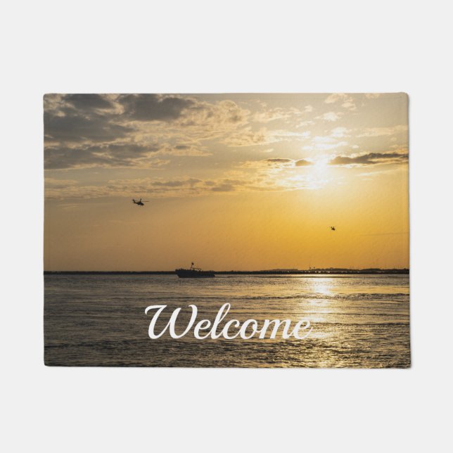 Destin Sunset And Helicopters Welcome Doormat (Front)