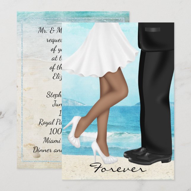 Destination Beach Wedding with Bride and Groom Invitation (Front/Back)