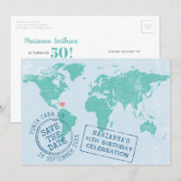Destination Birthday Save the Date 5x7 Postcard