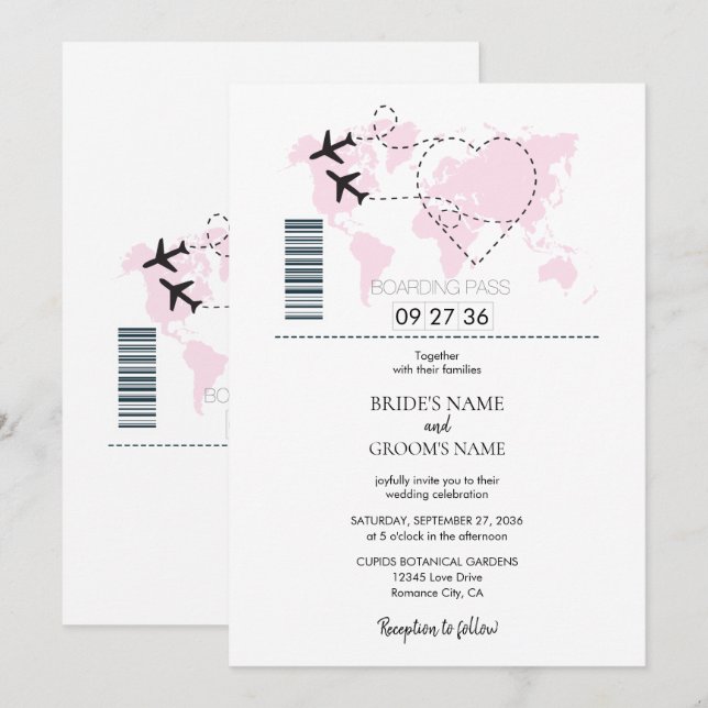 Destination Boarding Pass Mariage Invitations (Devant / Derrière)