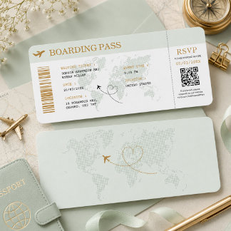 Destination Boarding Pass Plane Ticket Wedding Invitation