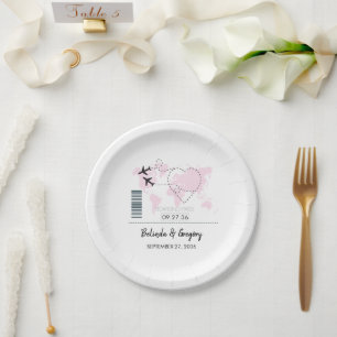 Destination Boarding Pass Wedding Paper Plate