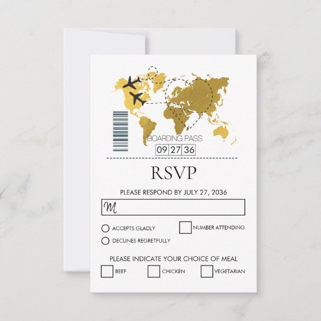 Destination Boarding Pass Wedding  RSVP Card (Front)
