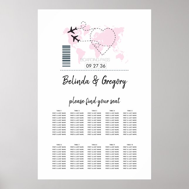 Destination Boarding Pass Wedding Seating Chart (Front)