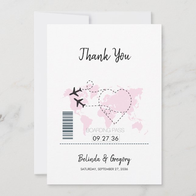 Destination Boarding Pass Wedding Thank You Card (Back)