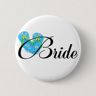 Destination Bride Flip Flop Blue 2 Inch Round Button